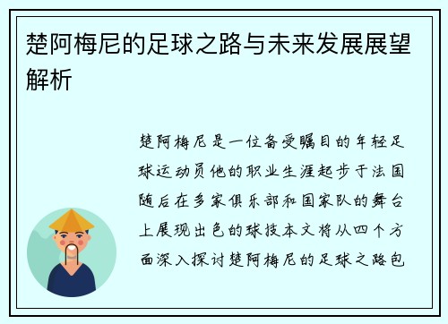 楚阿梅尼的足球之路与未来发展展望解析