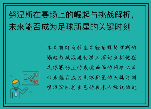 努涅斯在赛场上的崛起与挑战解析，未来能否成为足球新星的关键时刻