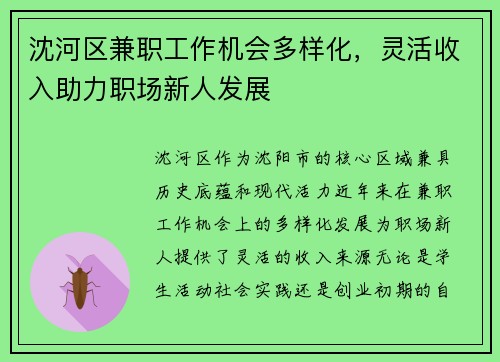 沈河区兼职工作机会多样化，灵活收入助力职场新人发展