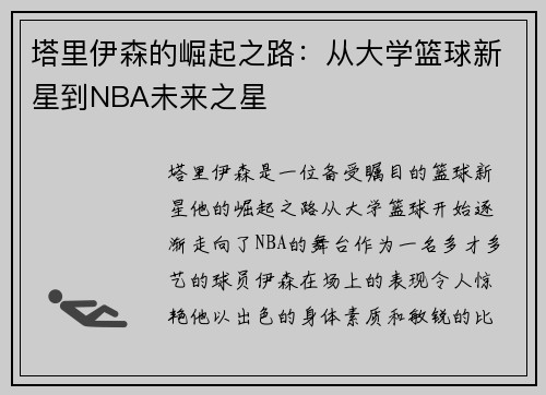 塔里伊森的崛起之路：从大学篮球新星到NBA未来之星